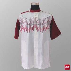 Baju koko bordir lengan pendek merah marun