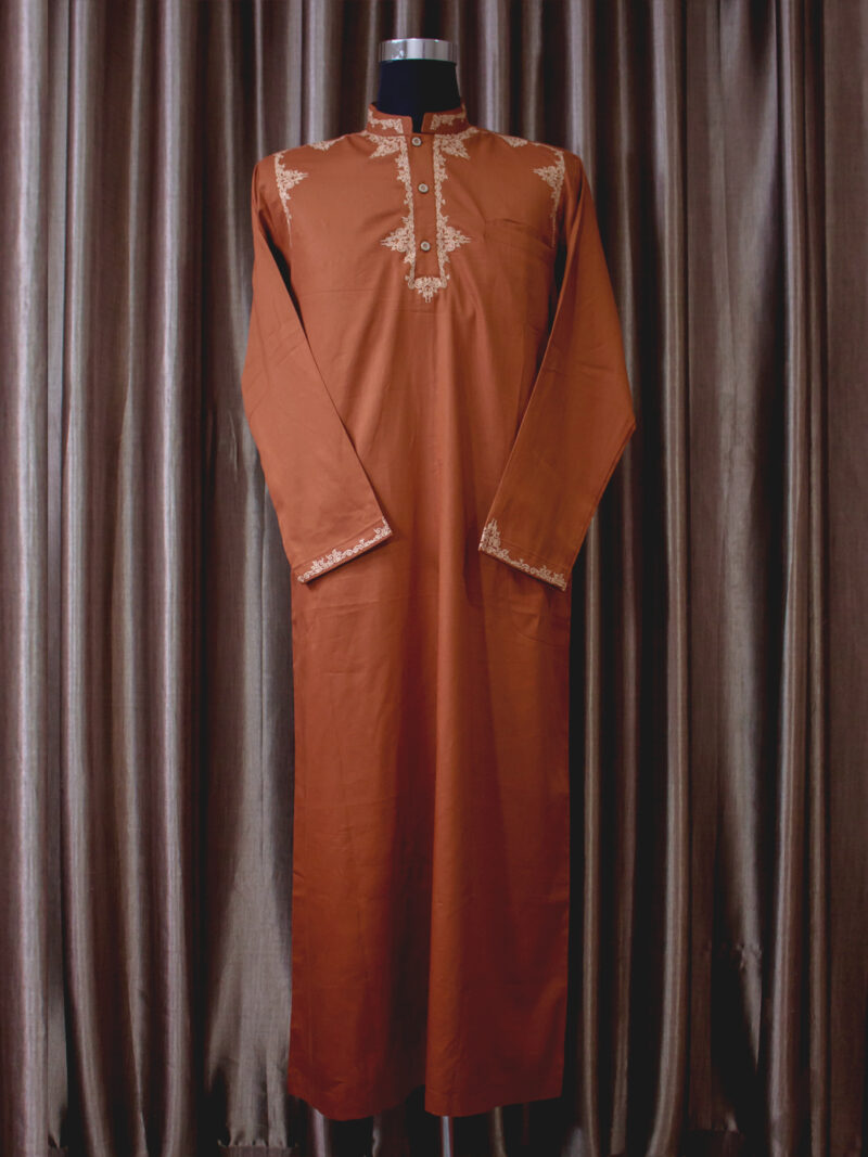 Baju gamis cowok dan pria bordir lengan panjang terbaru warna orange coklat