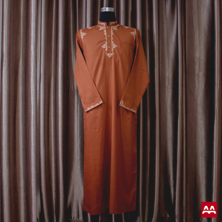 Baju gamis cowok dan pria bordir lengan panjang terbaru warna orange coklat