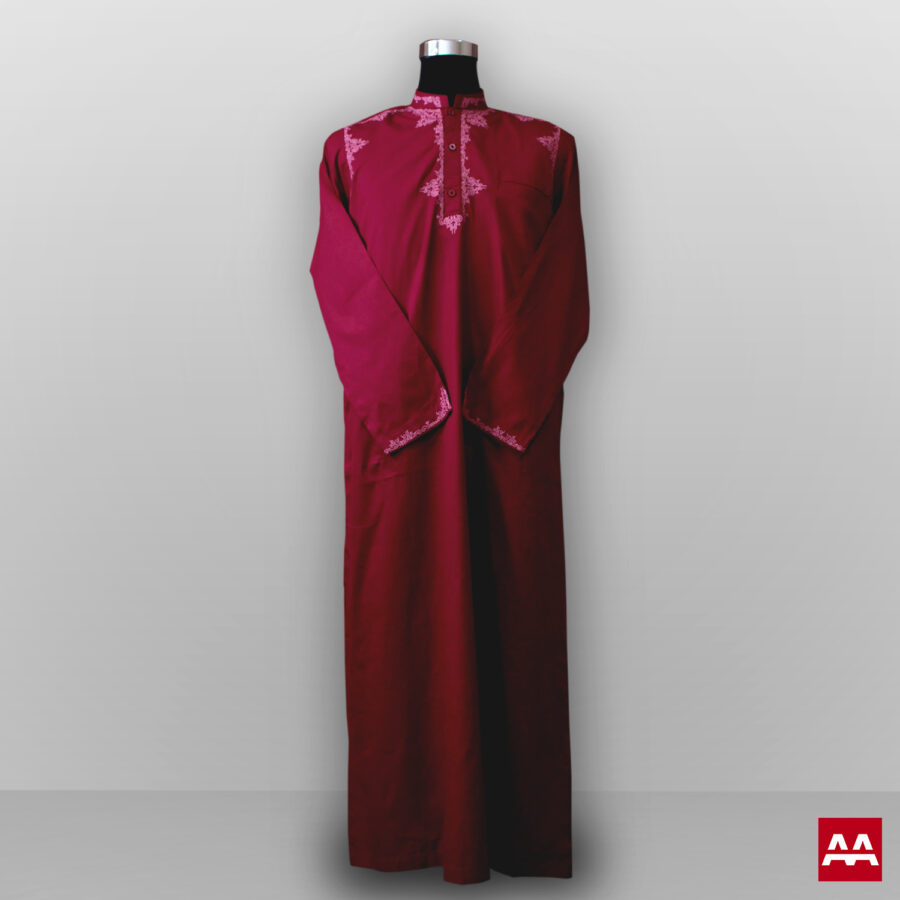 Baju gamis cowok dan pria bordir lengan panjang terbaru warna merah