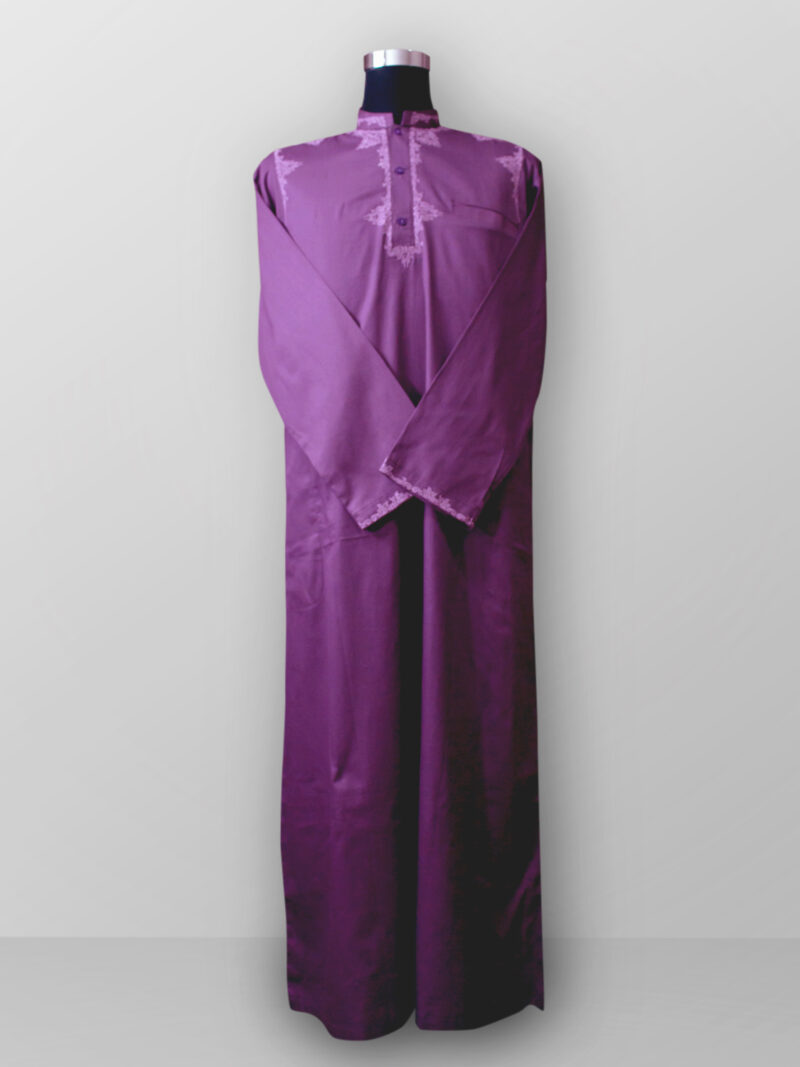 Baju gamis cowok dan pria bordir ungu lengan panjang terbaru