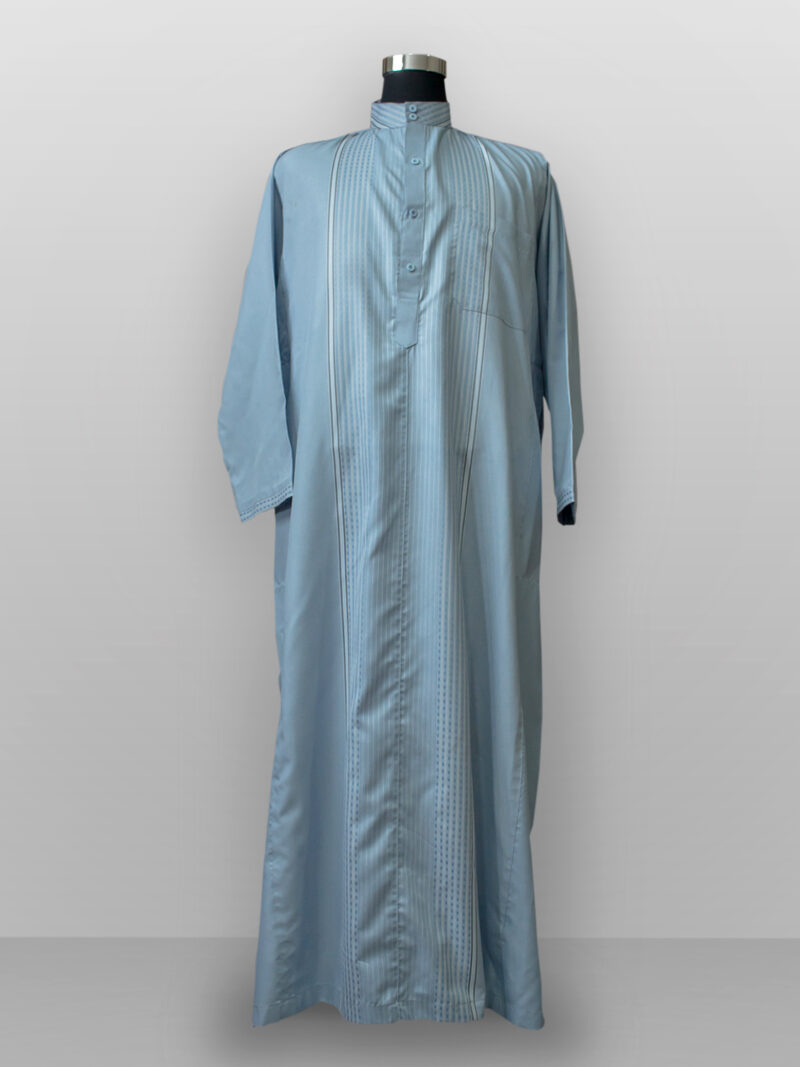 Baju gamis cowok dan pria kain halus biru pastel lengan panjang terbaru