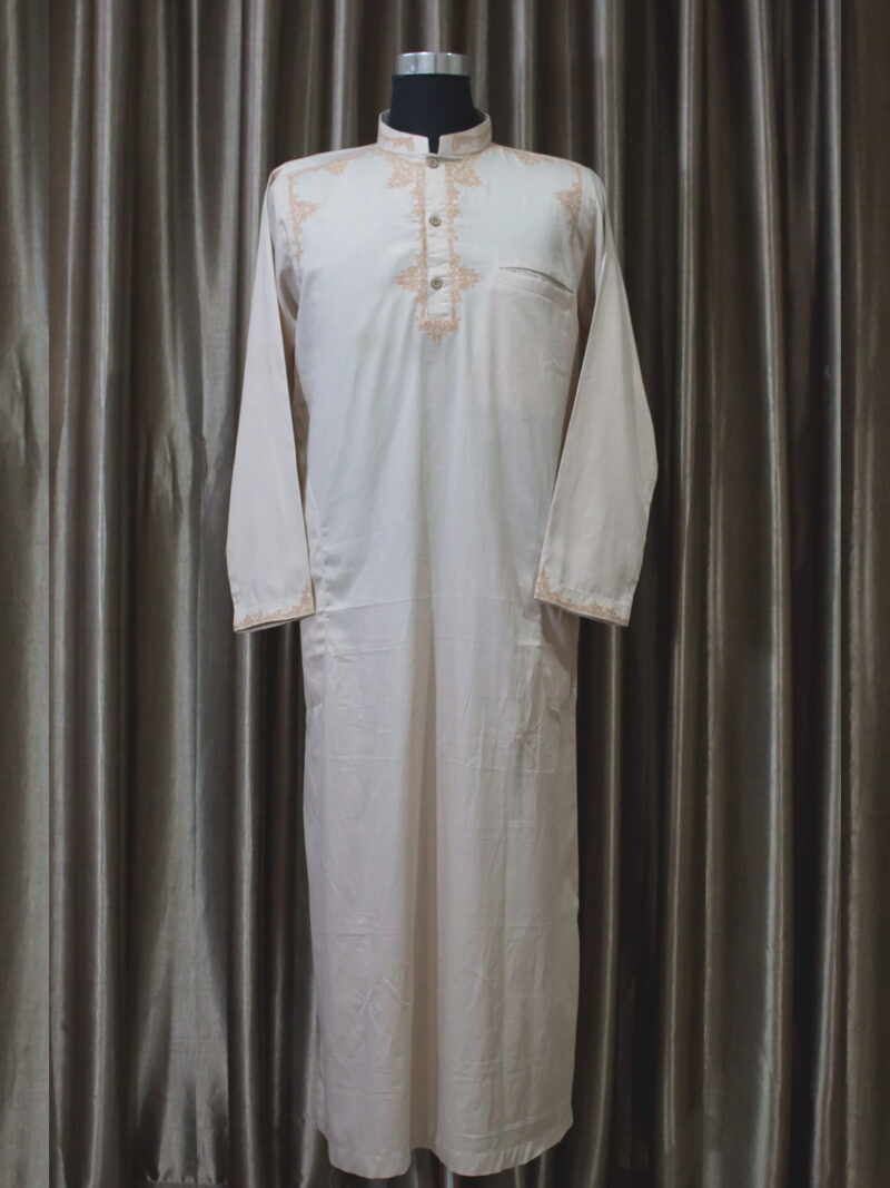 Baju gamis cowok dan pria bordir lengan panjang terbaru putih tulang broken white
