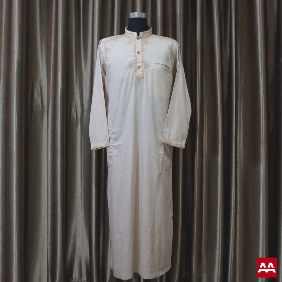 Baju gamis cowok dan pria bordir lengan panjang terbaru putih tulang broken white