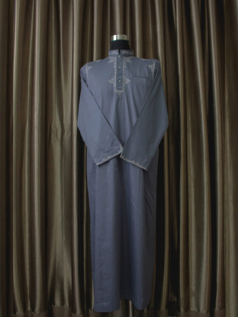 Baju gamis cowok dan pria bordir abu abu lengan panjang terbaru