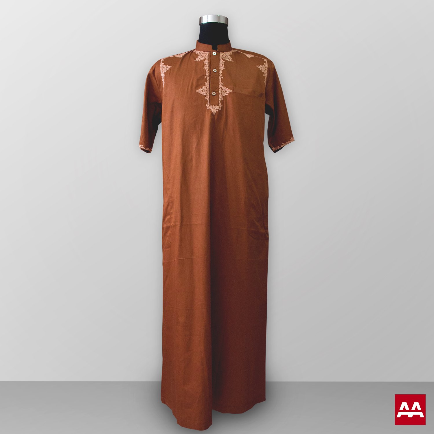 Baju gamis pria lengan panjang bordir warna coklat orange terbaik