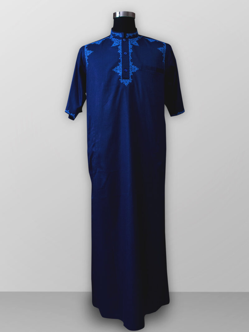 Baju gamis pria lengan panjang warna biru bordir terbaik