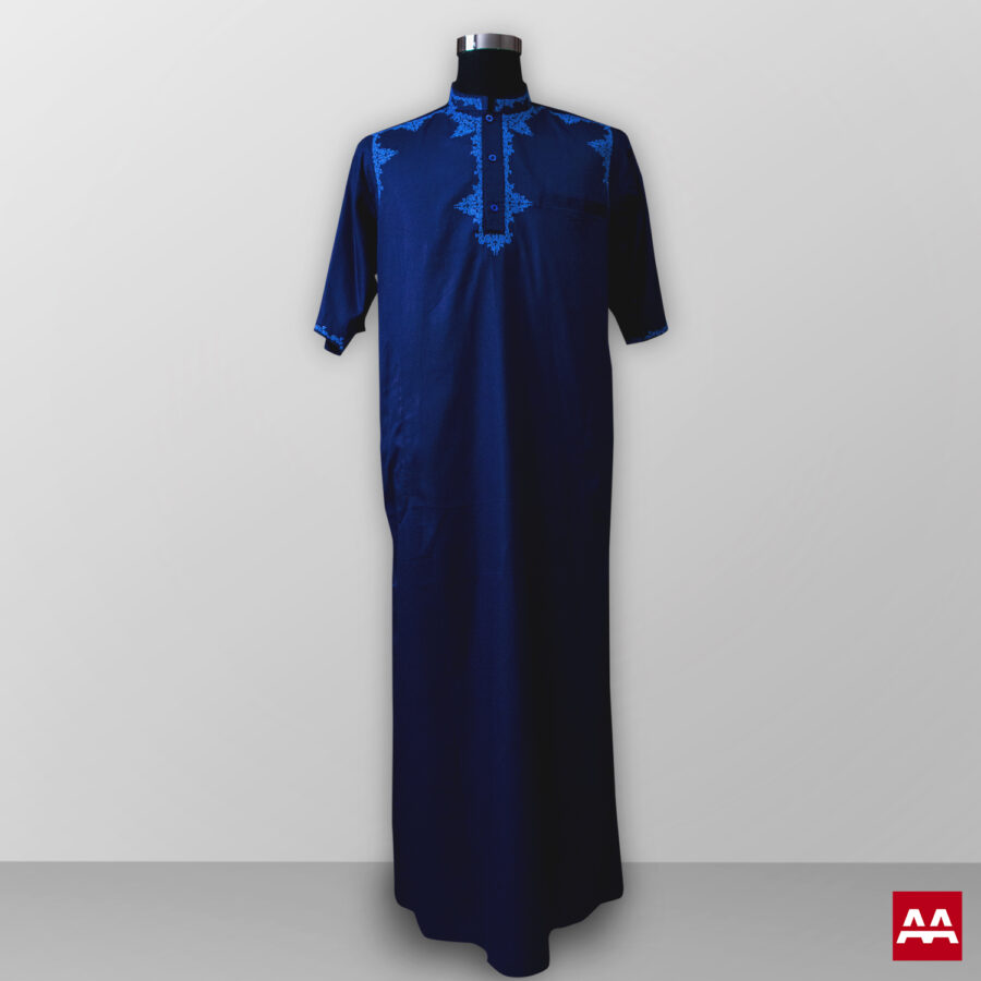Baju gamis pria lengan panjang warna biru bordir terbaik