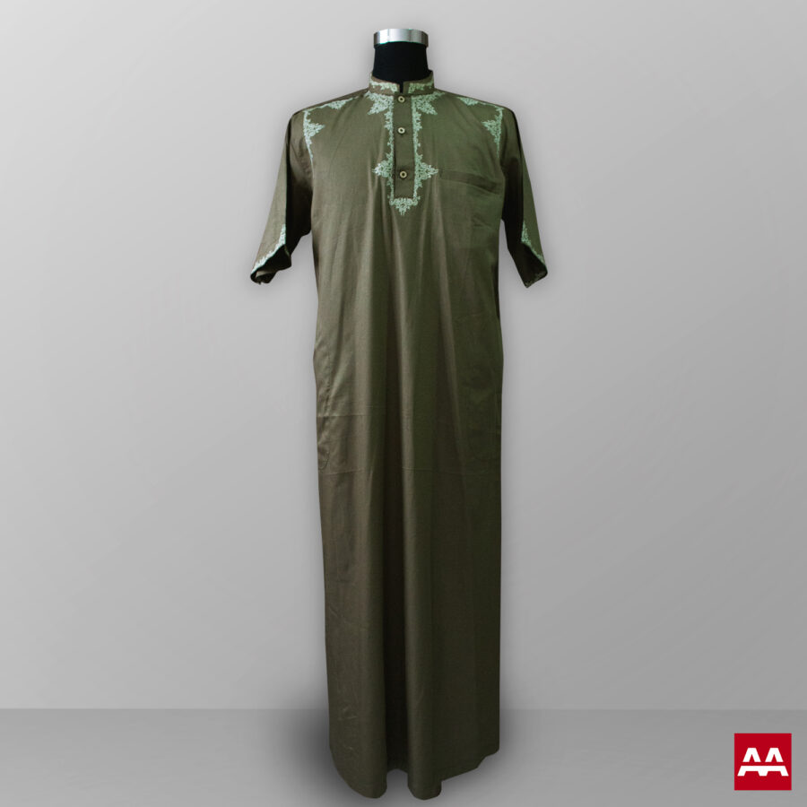 Baju gamis pria lengan panjang bordir warna hijau olive muda hijau botol terbaik