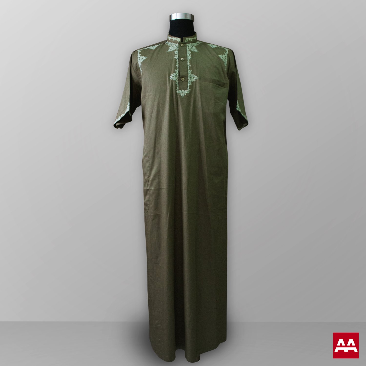 Baju gamis pria lengan panjang bordir warna hijau olive muda hijau botol terbaik