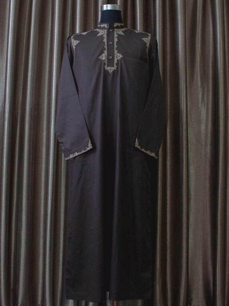 Baju gamis cowok dan pria bordir coklat lengan panjang terbaru