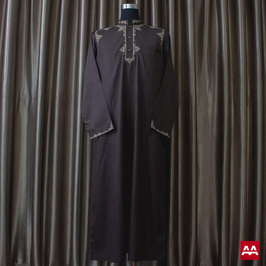 Baju gamis cowok dan pria bordir coklat lengan panjang terbaru