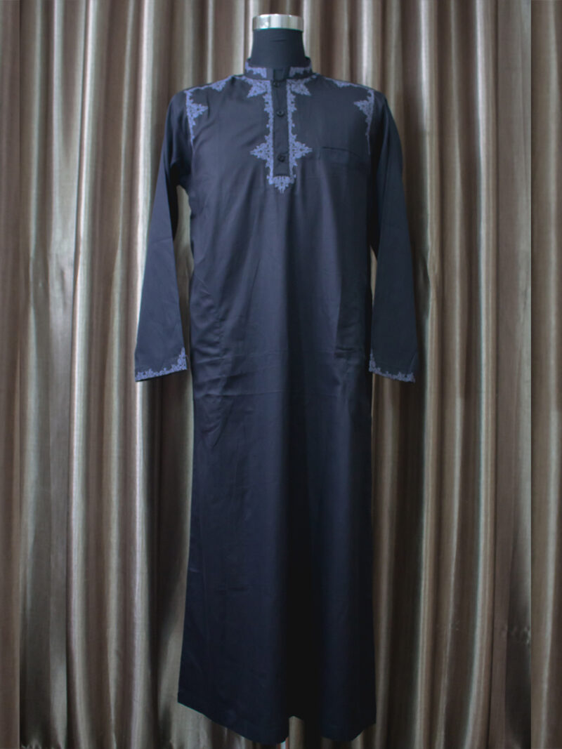 Baju gamis cowok dan pria bordir lengan panjang terbaru warna hitam