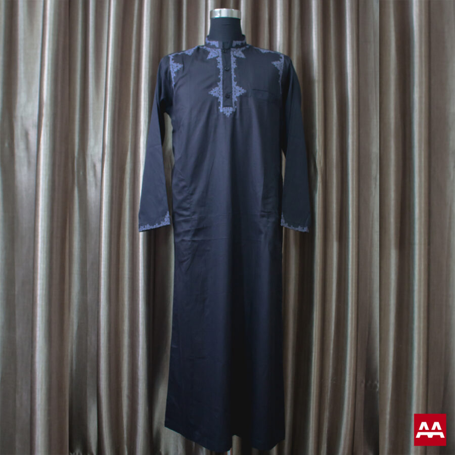 Baju gamis cowok dan pria bordir lengan panjang terbaru warna hitam